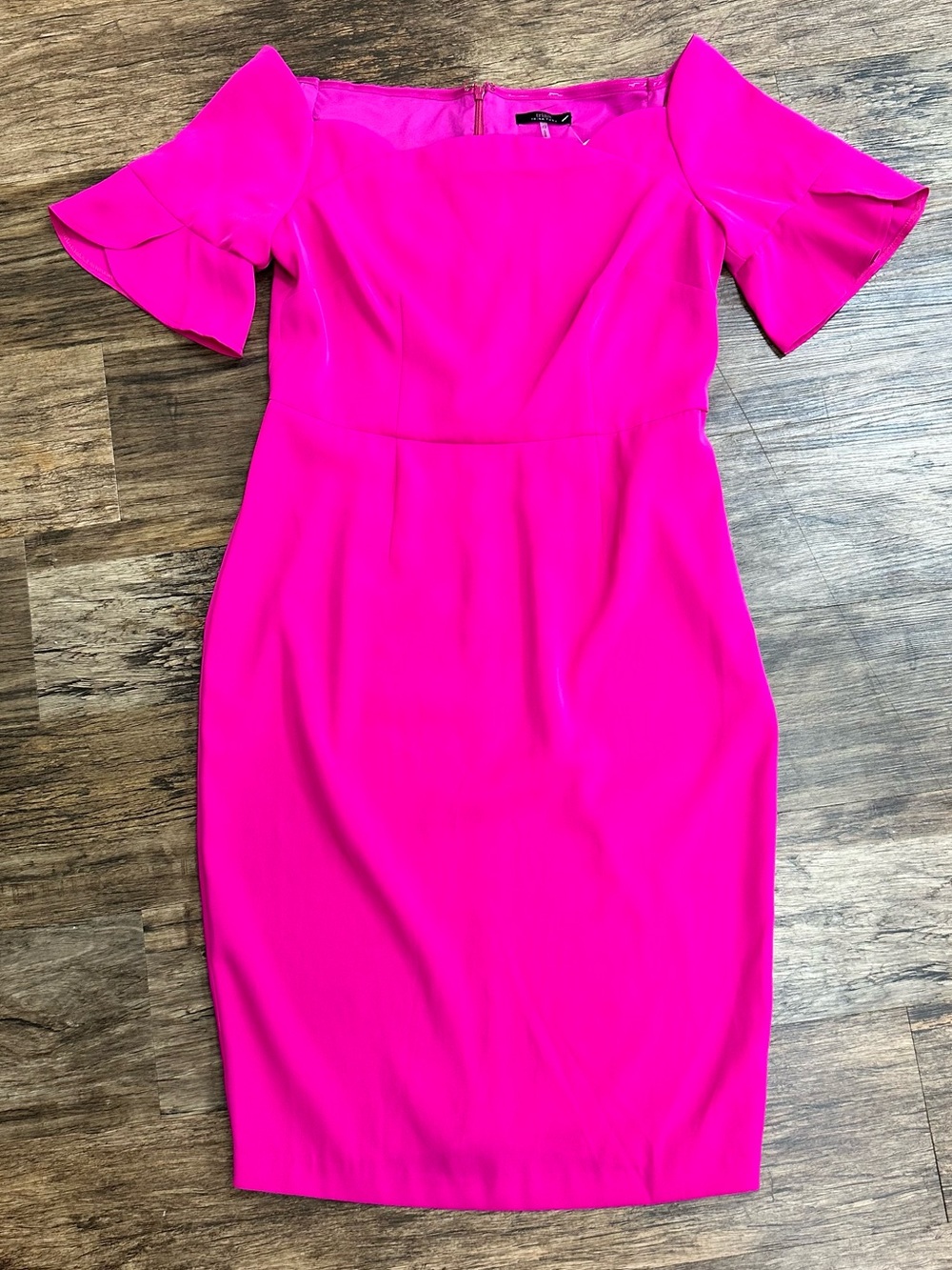 Trina Turk Bright Hot Pink Flutter-Sleeve Sheath Dress